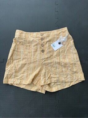 LC Lauren Conrad Mustard Yellow Striped High-Waist Button-Front Shorts